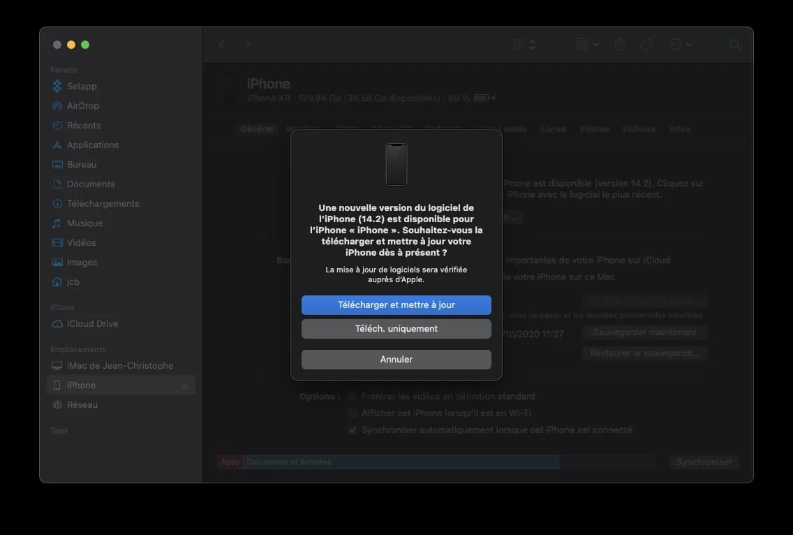 IOS 14.2 installer via le Finder de macOS Big Sur