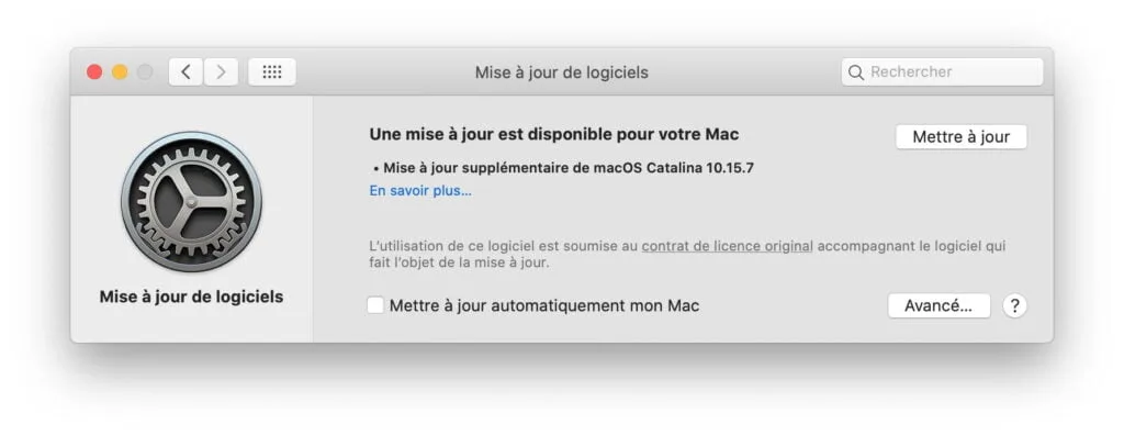 Mise à jour supplementaire pour macOS Catalina