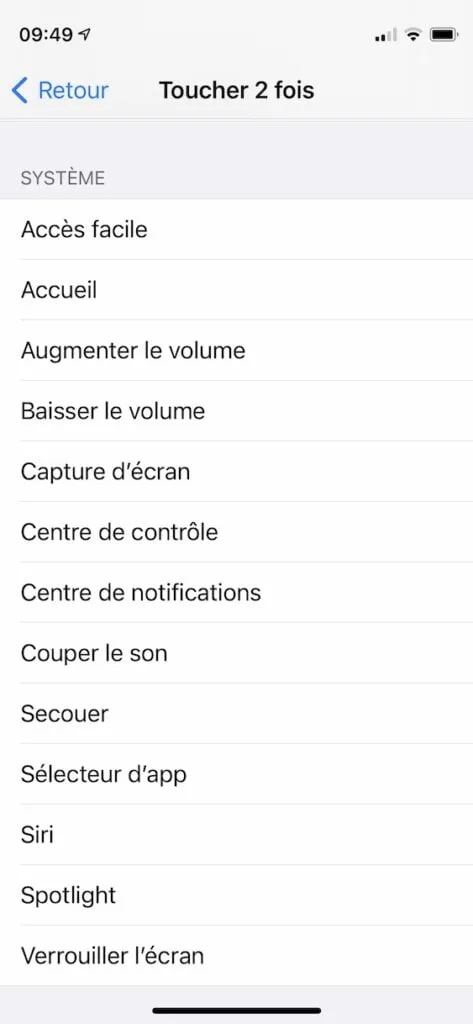 Tapoter son iPhone pour lancer une action sous iOS 14 (volume, capture d’écran, Shazam…) 5 allouer action iphone en touchant le dos de l iPhone