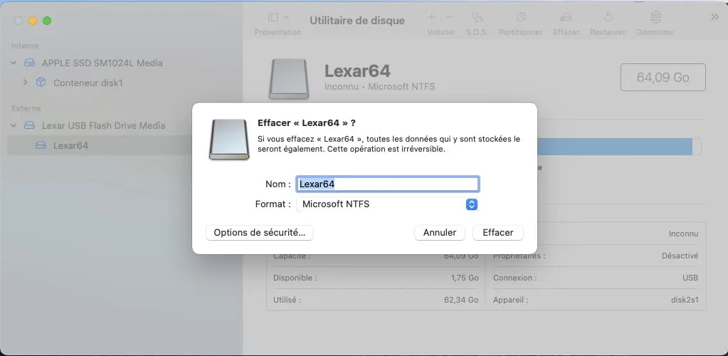 formater disque en ntfs macos big sur