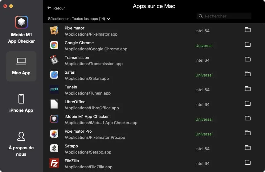 M1 app checker Universal et Intel 64 apps