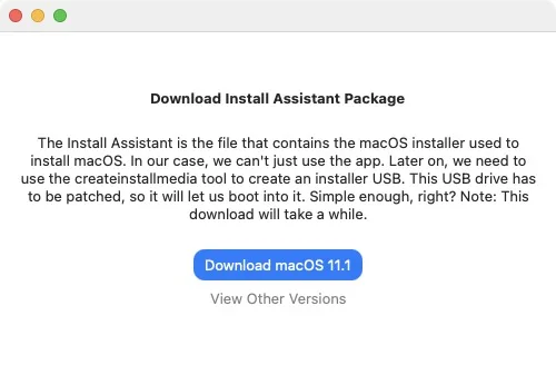 Patched Sur download install assistant package