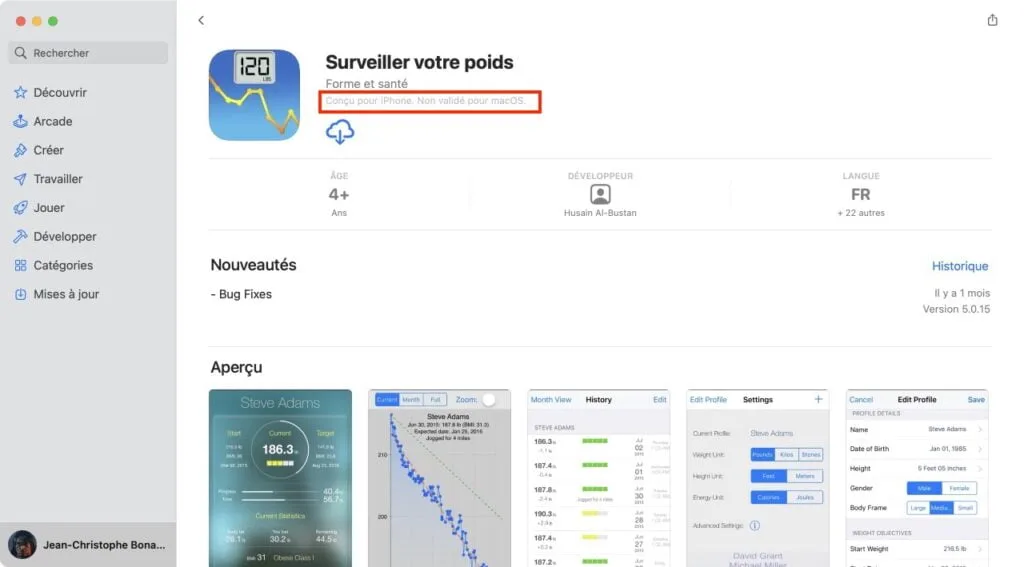 concu pour iPhone non valide pour macOS qui peut fonctionner ou pas