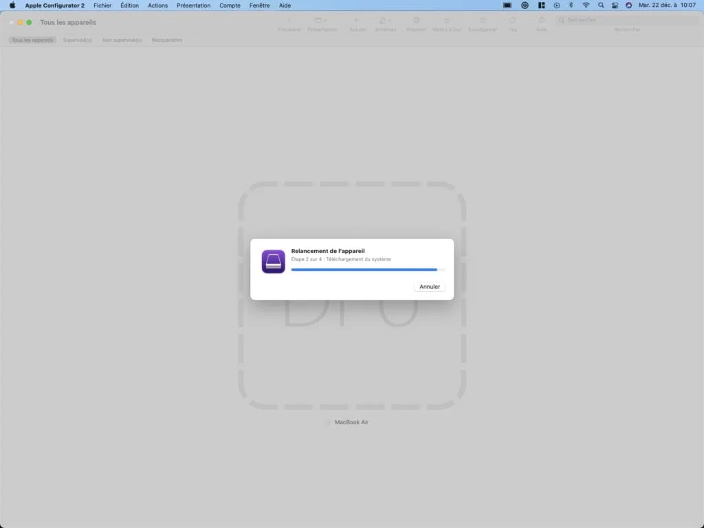 relancement de l appareil apple configurator 2