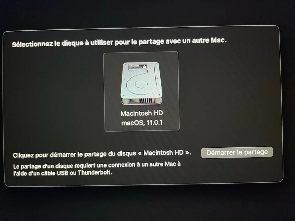 selectionnez le disque a utiliser pour le partage avec un autre Mac