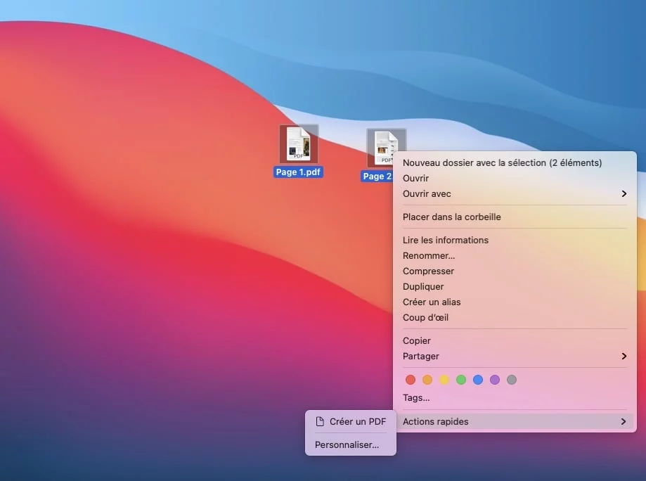 combiner 2 pdf sur mac en un clic Actions rapides
