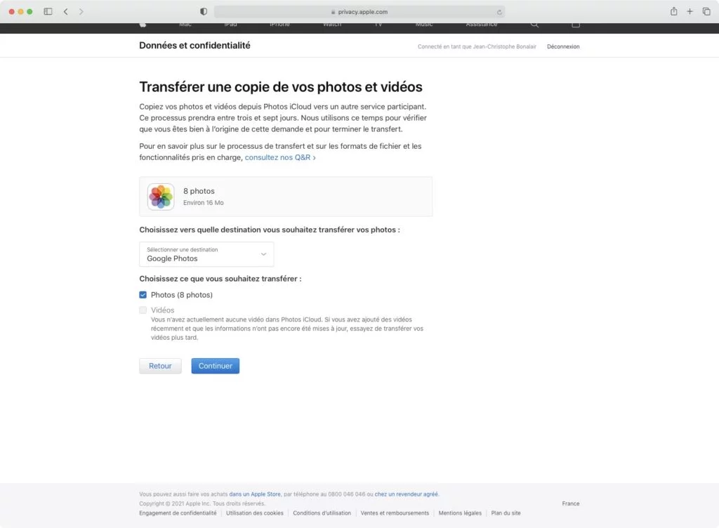 transferer video icloud sur google photos