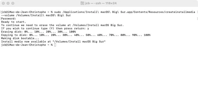 creation installateur macos big sur sur cle usb