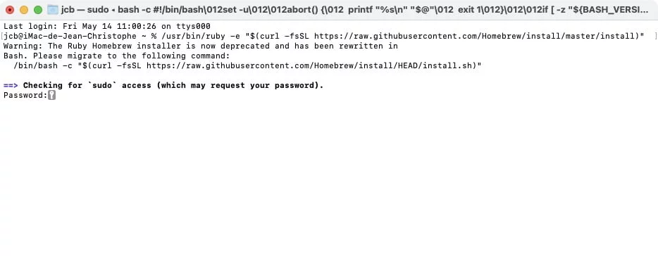 Installer Homebrew sur macOS Big Sur sur Mac Intel