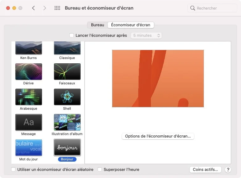 configurer economiseur d ecran Hello