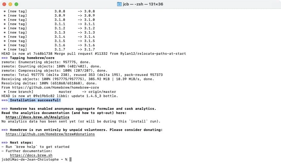 homebrew macos installation successfull