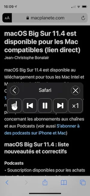 lecture audio de texte sur ecran iphone