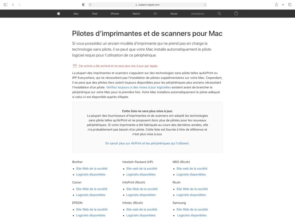 mise a jour logiciel imprimante mac
