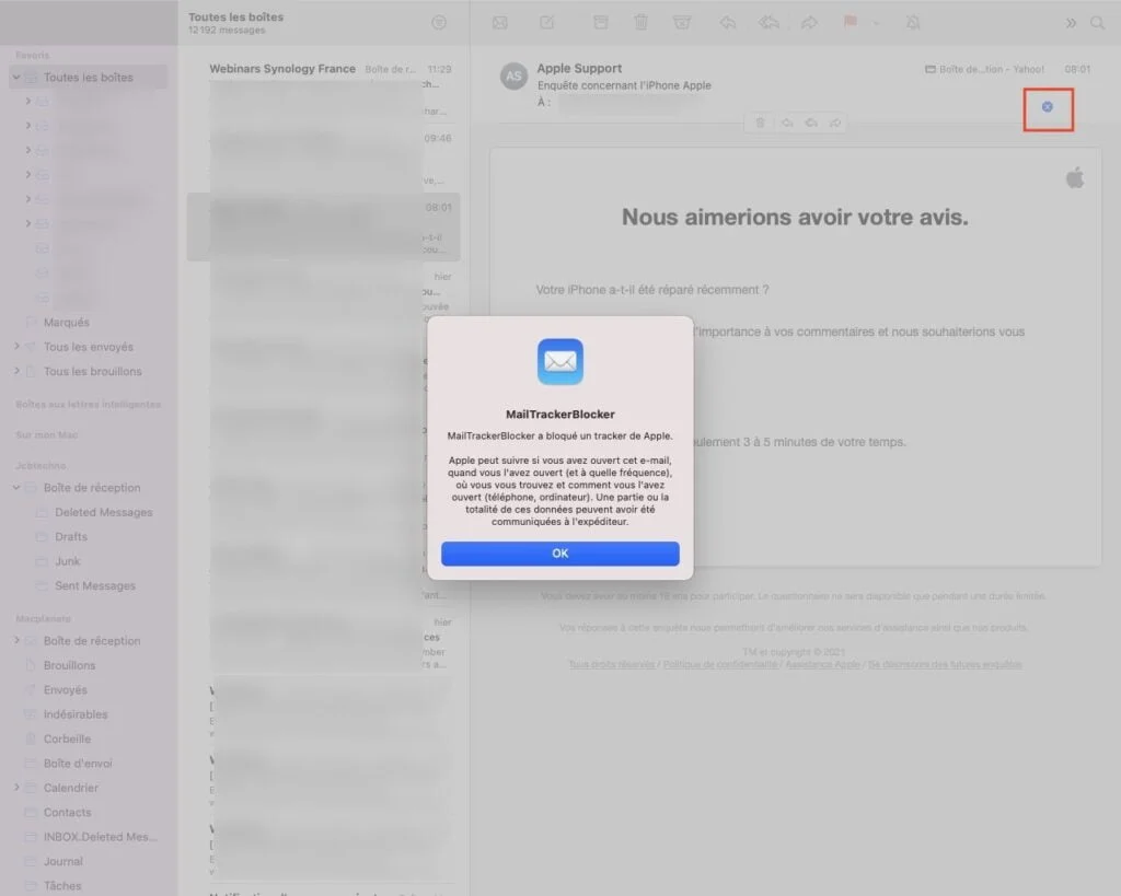 supprimer tracker dans email apple mail