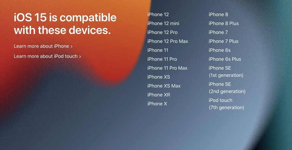 iOS 15 iphone et ipod touch compatibles
