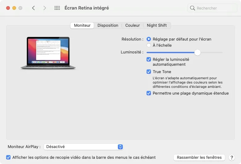 macbook taux de rafraissement ecran