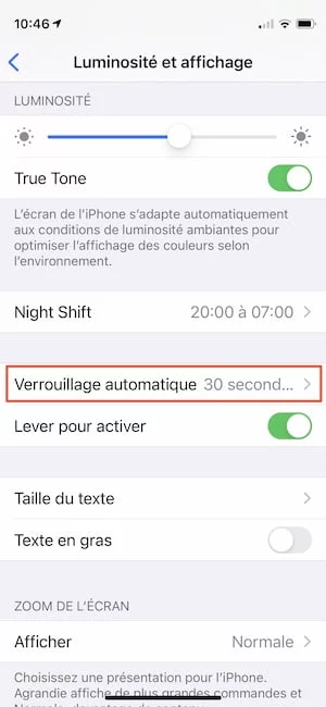 modifier mise en veille ecran iPhone