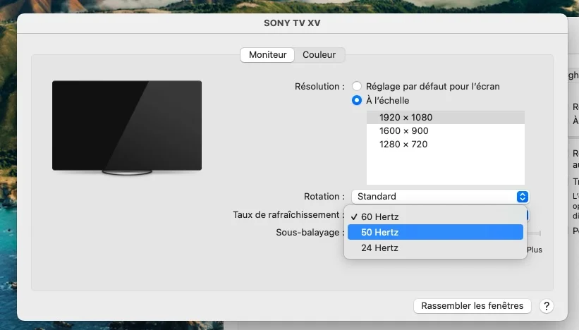 taux de rafraichissement television connectee au mac