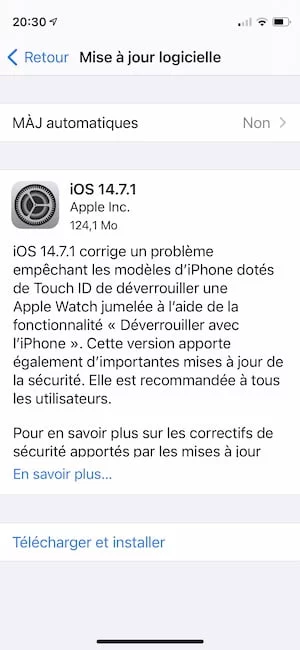 iOS 14.7.1 pour iPhone
