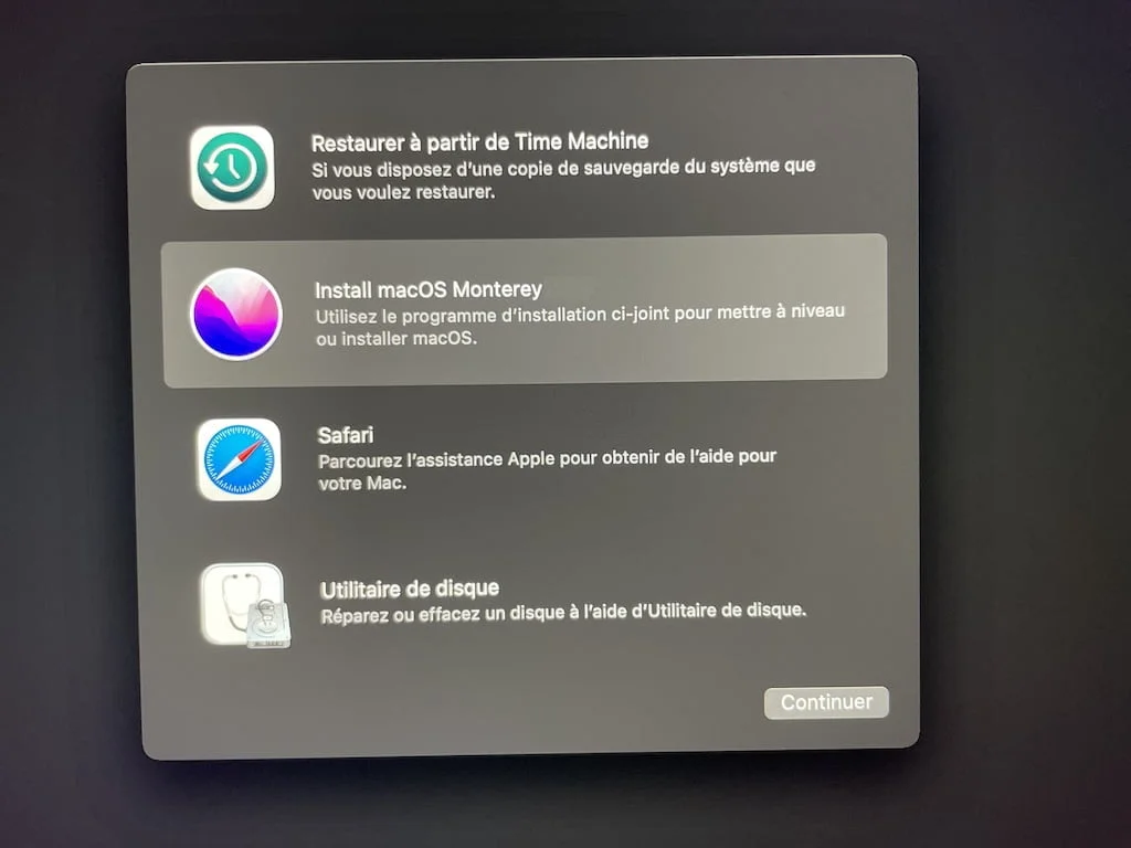 installer monterey utilitaire de disque