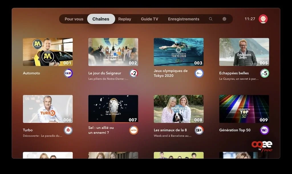 voir chaine freebox sur apple tv avec app oqee
