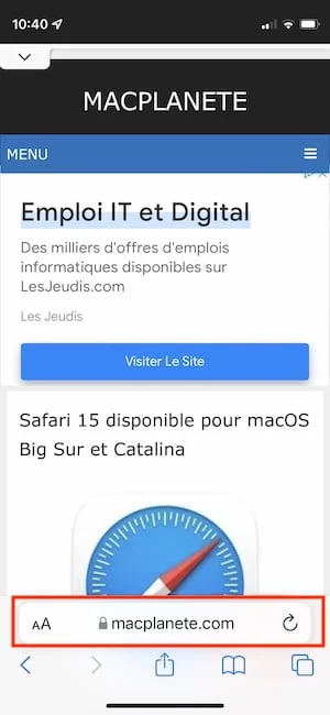 Retrouver la barre de recherche adresse Safari en haut et pas en bas sur iPhone