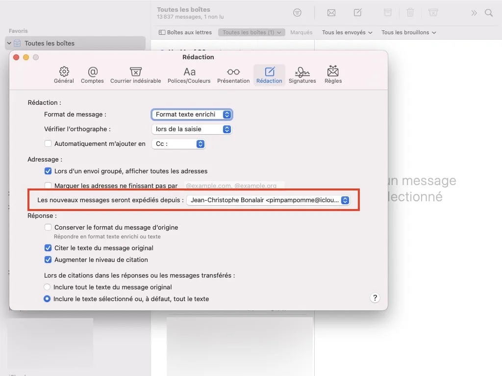 activer alias icloud sur macos