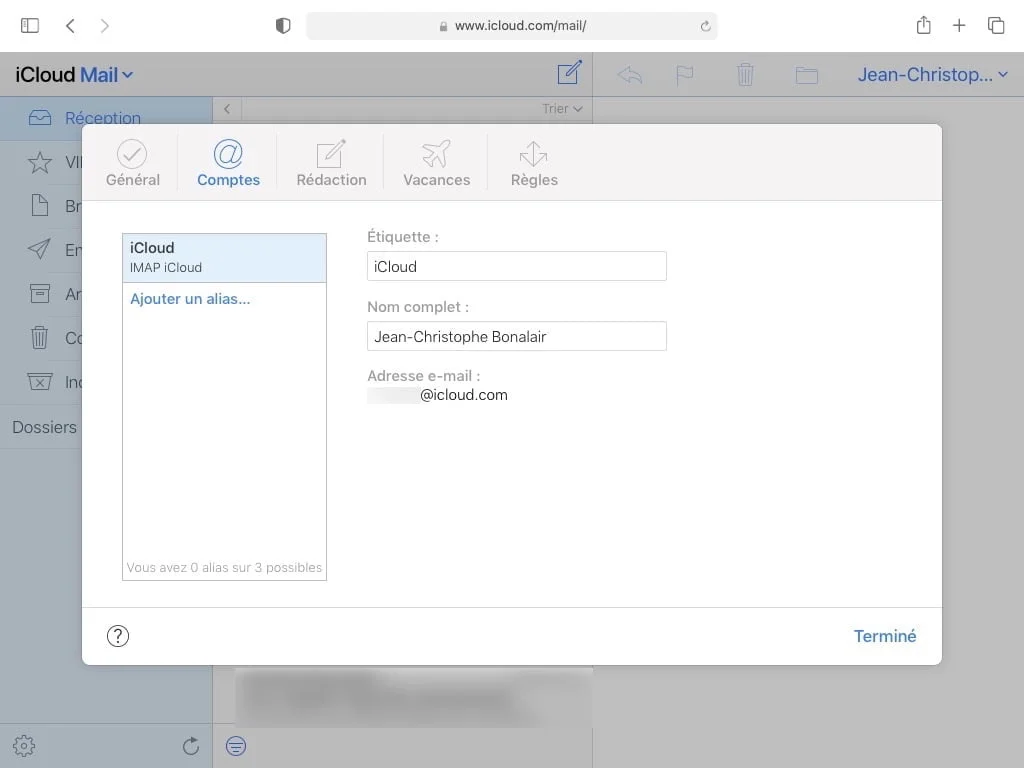 ajouter alias e-mail mac
