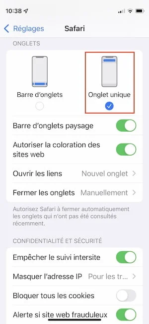 safari revenir a onglet unique