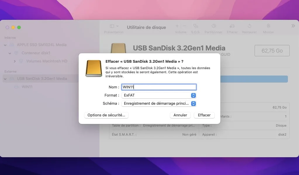 cle usb bootable windows 11 sur mac formater
