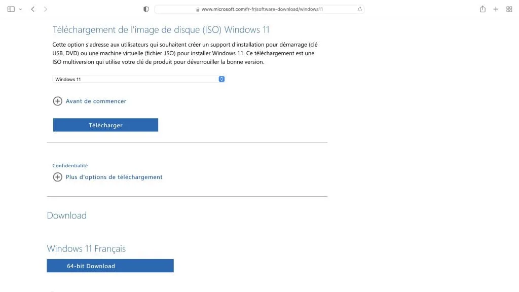 telecharger windows 11 pour creation cle usb sur mac