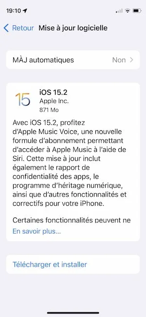 iOS 15.2 pour iPhone