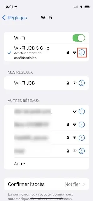 probleme wifi iphone avertissement de confidentialite reseau