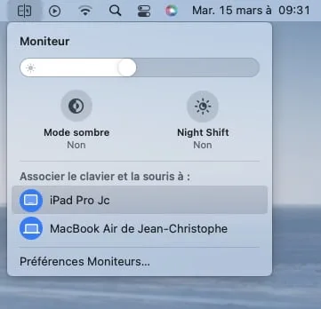 barre des menus mac universal control