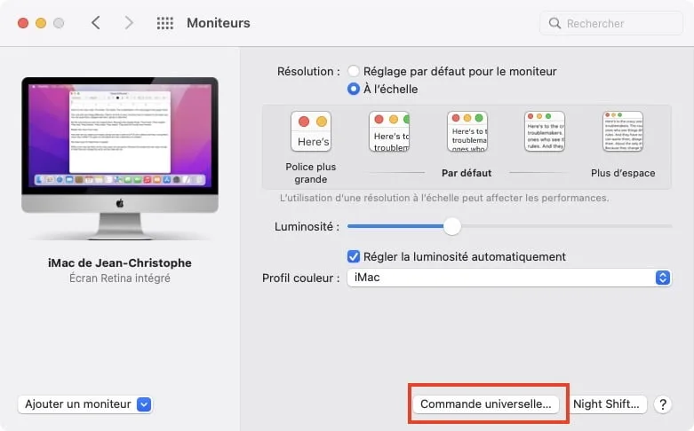 commande universelle mac activation