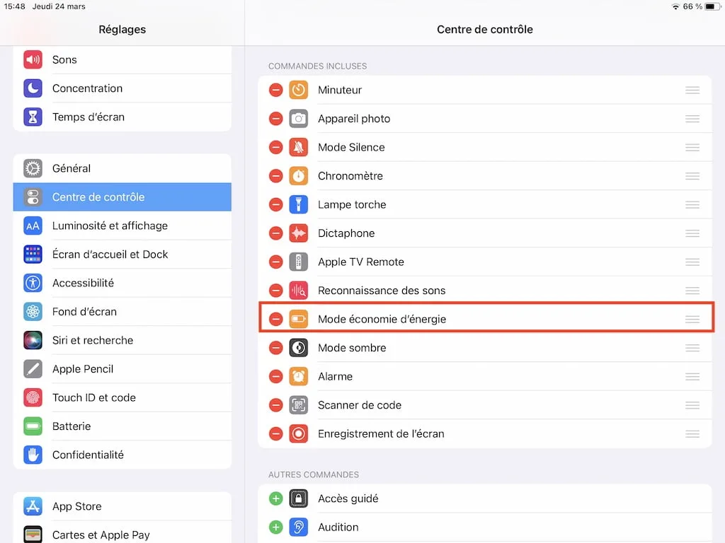 configurer mode economie energie ipad