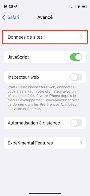 iphone donnees de sites a supprimer