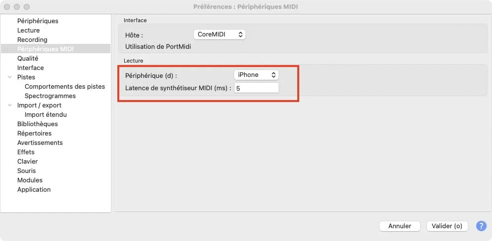 Utiliser son iPhone comme micro sur Mac (Audacity, WavePad, Sound Studio GarageBand...) 6 preferences MIDI Audacity iPhone
