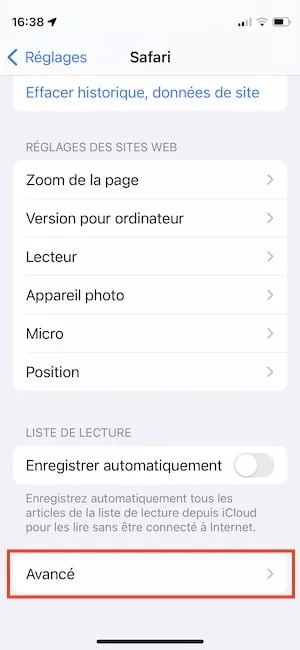 safari iphone effacer cookies
