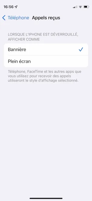 iphone changer affichage appels entrants