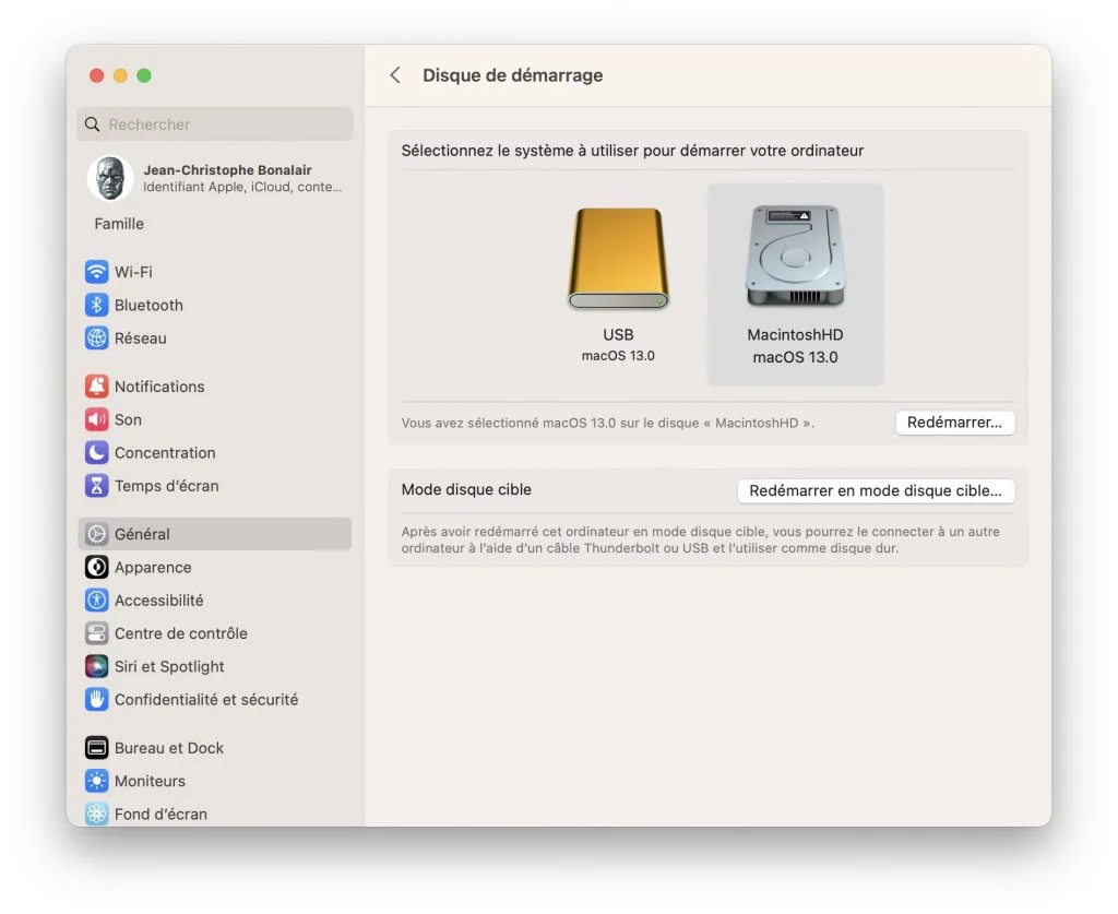 choisir disque demarrage ventura