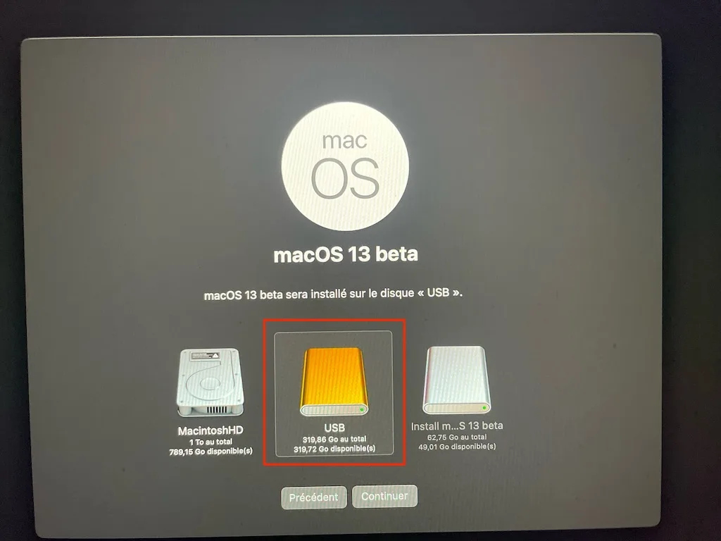 choisir lecteur installation macos ventura