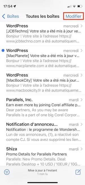 Supprimer un email sans louvrir sur iPhone