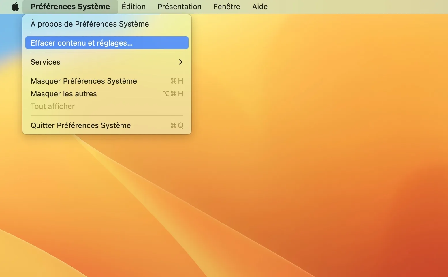effacer contenu et reglages macos ventura