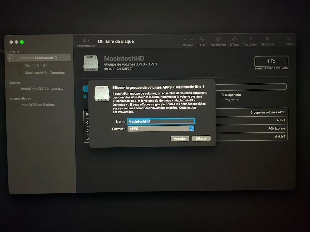 formater disque pour clean install ventura