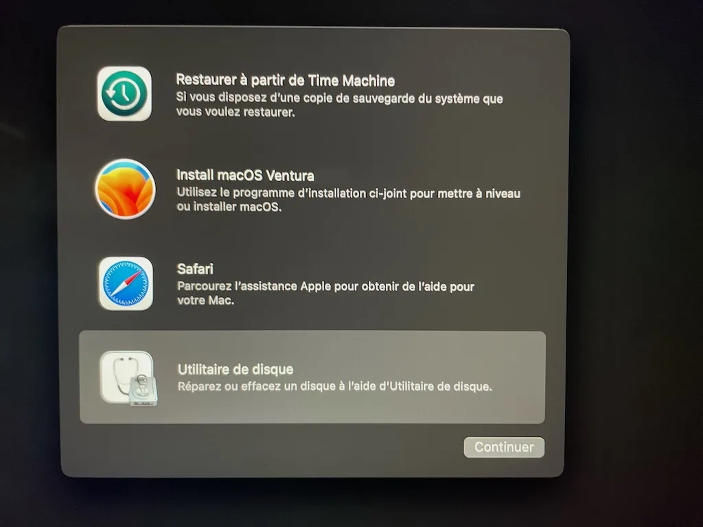 installer macos ventura avec cle usb bootable utilitaire de disque formater