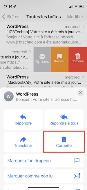 jeter mail a la corbeille sans l ouvrir