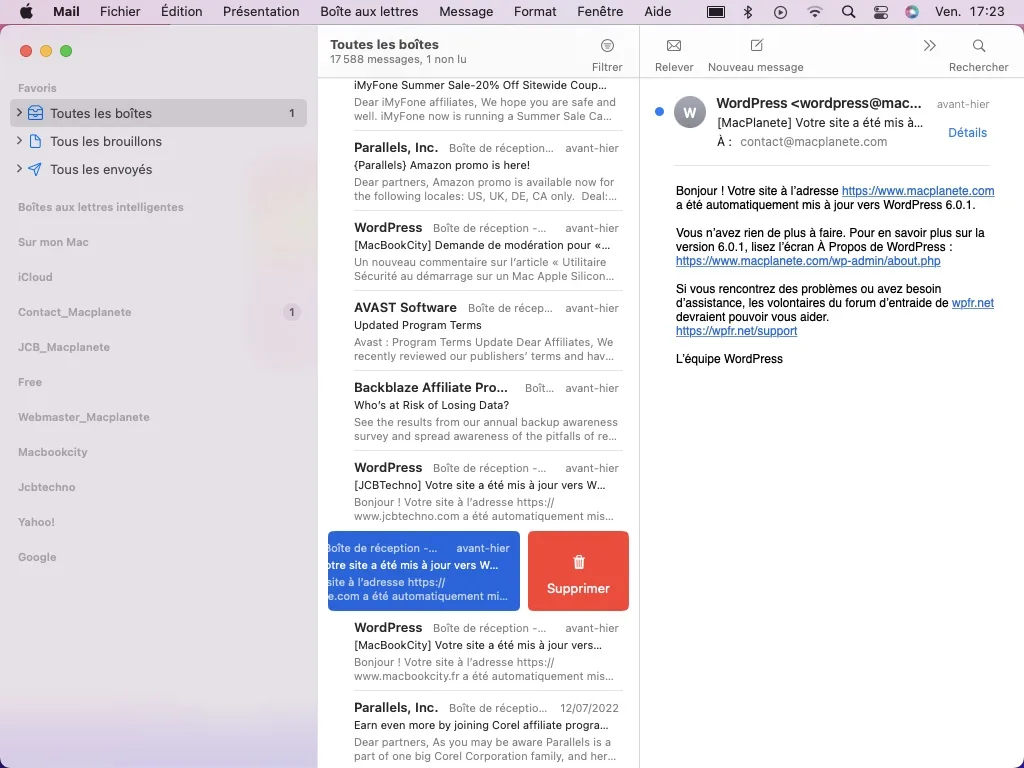 mettre email en corbeille sur mac sans jamais l ouvrir