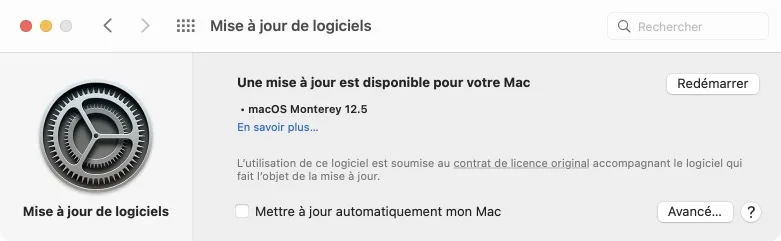 redemarrer macos monterey 12.5