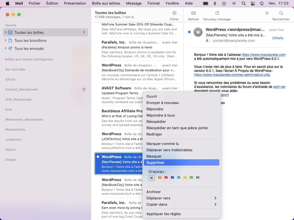supprimer une email sur Mac sans l ouvrir